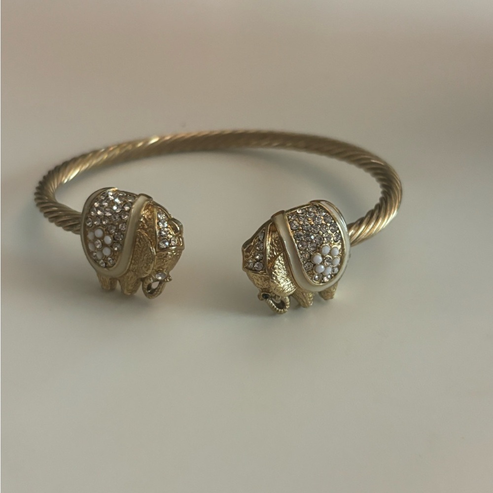 Gold Elephant Cuff Bracelet with Rhinestones